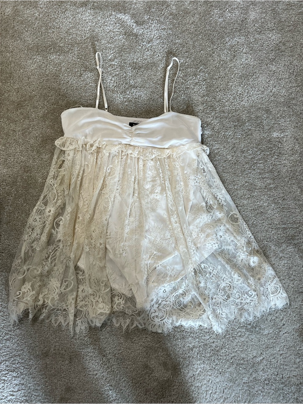 AFRM Ivory Lace Babydoll Bodysuit Peplum Eyelash Lace Satin Bust Size M